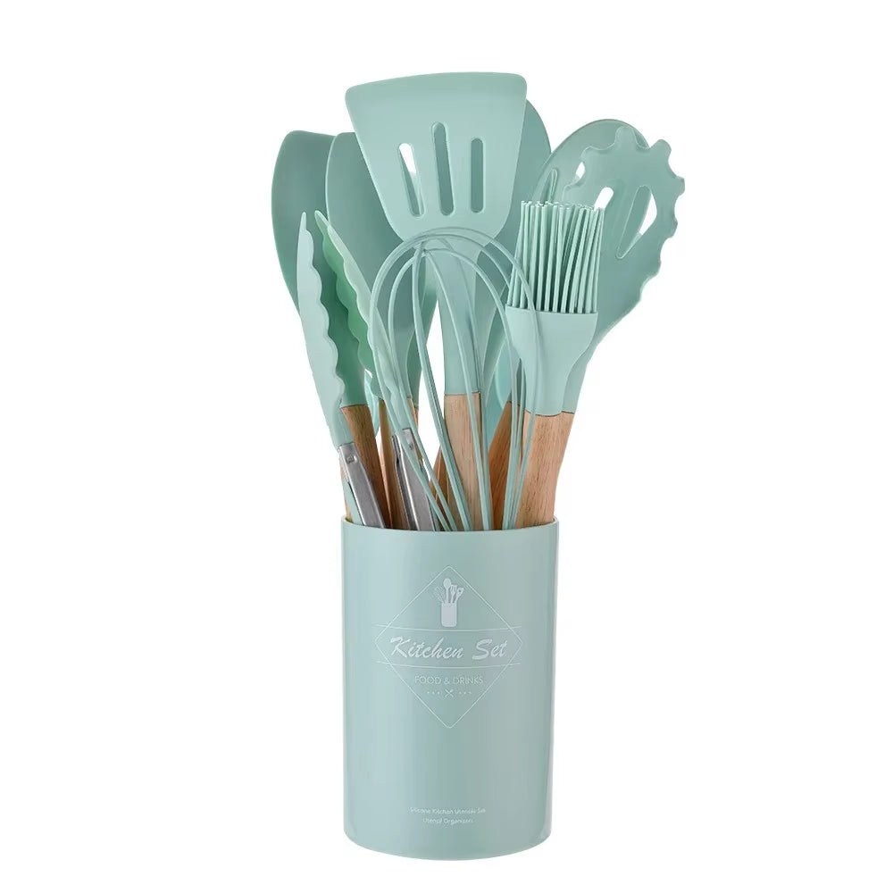 12PCS Silicone Cookware Set Kitchen Cooking Tools Baking Tools Tableware Silicone Shovel Spoon Scraper Kitchen Accessories