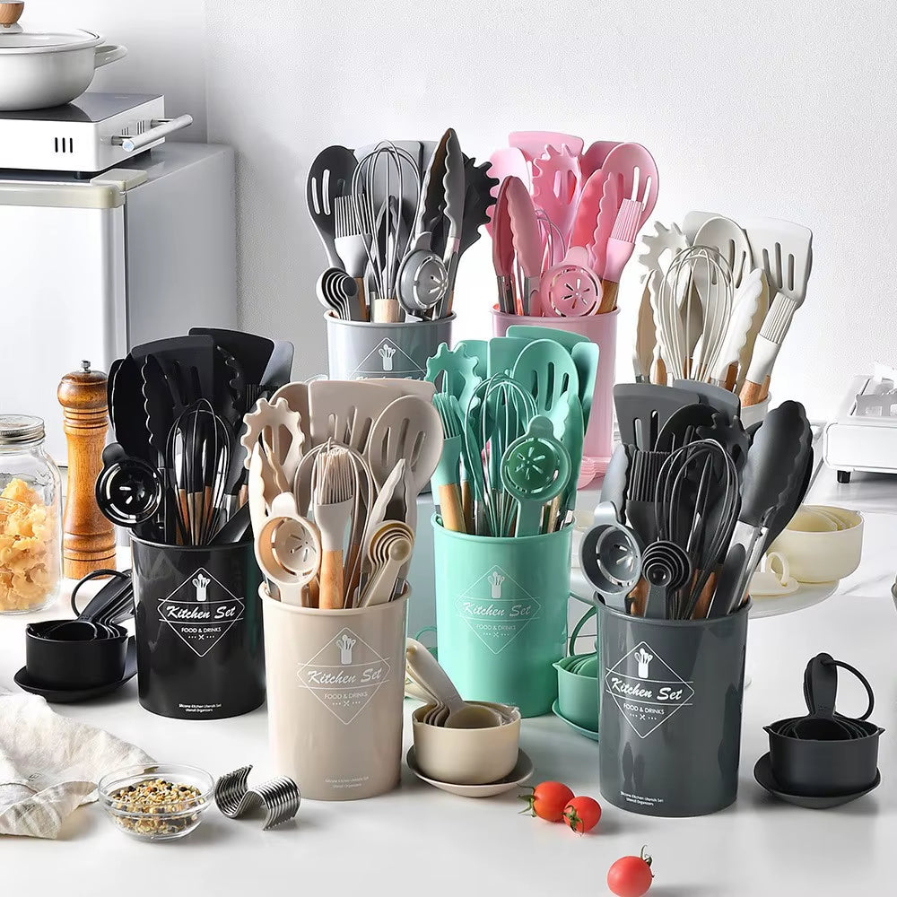 12PCS Silicone Cookware Set Kitchen Cooking Tools Baking Tools Tableware Silicone Shovel Spoon Scraper Kitchen Accessories