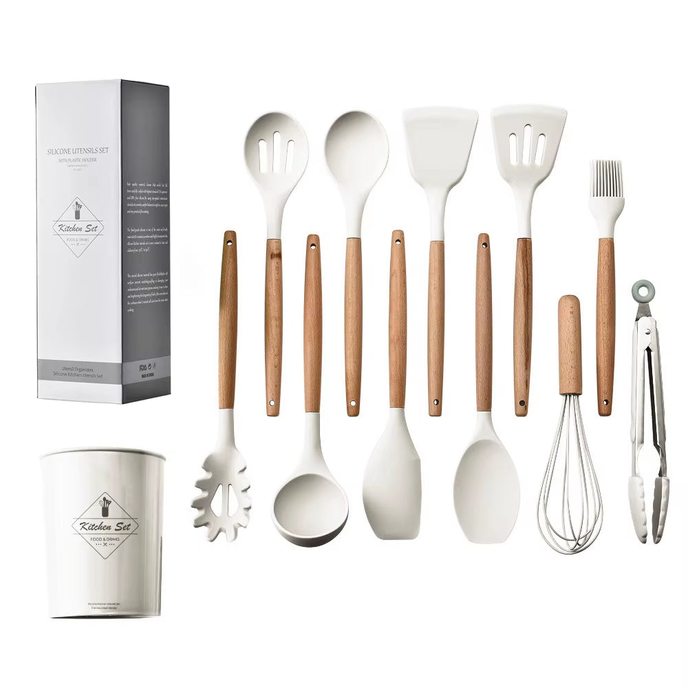 12PCS Silicone Cookware Set Kitchen Cooking Tools Baking Tools Tableware Silicone Shovel Spoon Scraper Kitchen Accessories