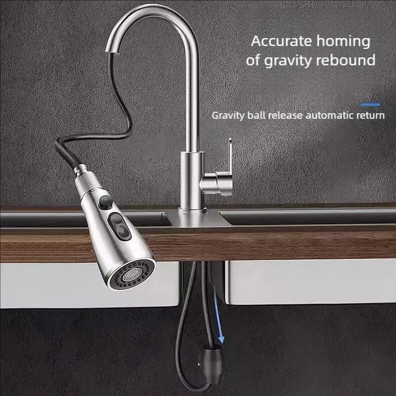 Kitchen Faucets 304 Stainless Steel Pull Out Kitchen Sink Water Tap Deck Mounted Mixer Stream Sprayer Head Hot Cold Taps