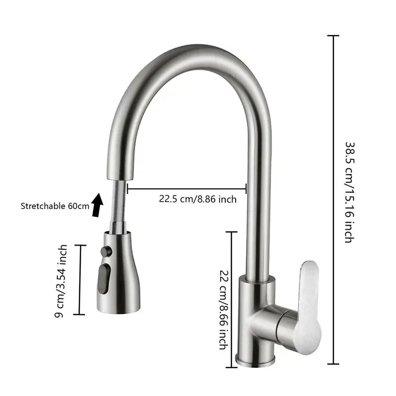 Kitchen Faucets 304 Stainless Steel Pull Out Kitchen Sink Water Tap Deck Mounted Mixer Stream Sprayer Head Hot Cold Taps