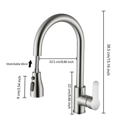 Kitchen Faucets 304 Stainless Steel Pull Out Kitchen Sink Water Tap Deck Mounted Mixer Stream Sprayer Head Hot Cold Taps