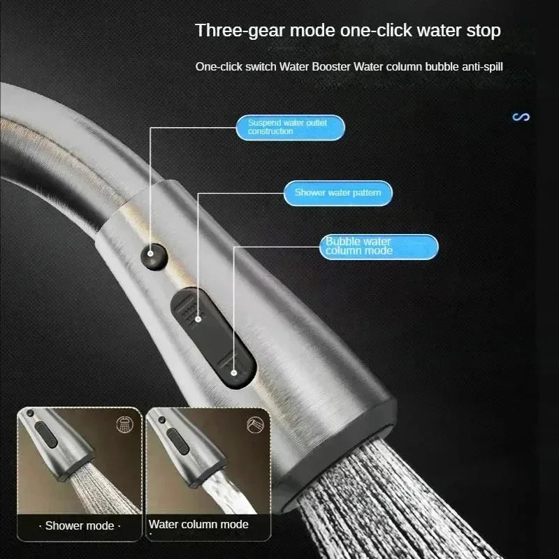 Kitchen Faucets 304 Stainless Steel Pull Out Kitchen Sink Water Tap Deck Mounted Mixer Stream Sprayer Head Hot Cold Taps