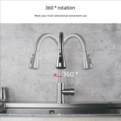 Kitchen Faucets 304 Stainless Steel Pull Out Kitchen Sink Water Tap Deck Mounted Mixer Stream Sprayer Head Hot Cold Taps