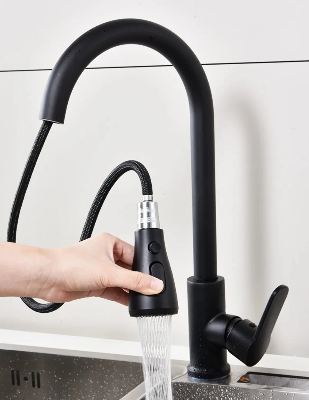 Kitchen Faucets 304 Stainless Steel Pull Out Kitchen Sink Water Tap Deck Mounted Mixer Stream Sprayer Head Hot Cold Taps