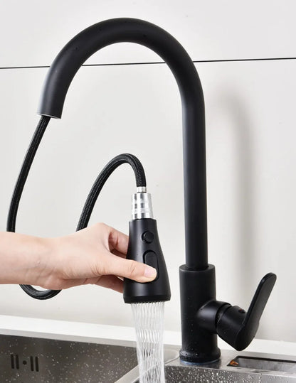 Kitchen Faucets 304 Stainless Steel Pull Out Kitchen Sink Water Tap Deck Mounted Mixer Stream Sprayer Head Hot Cold Taps