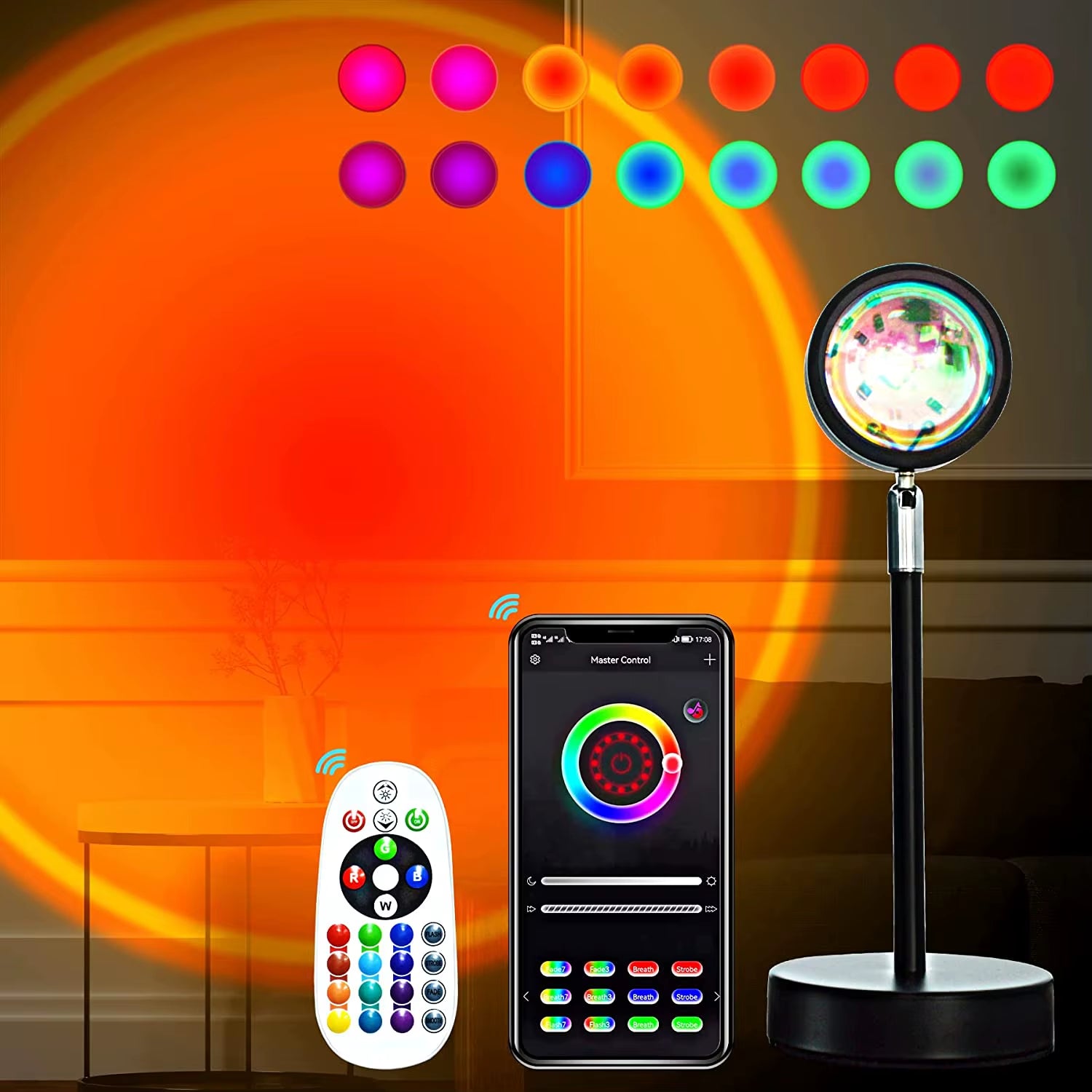 Smart Bluetooth Sunset Projector Lamp App Control Night Light Atmosphere Projection for Home Bedroom Background Wall Decoration