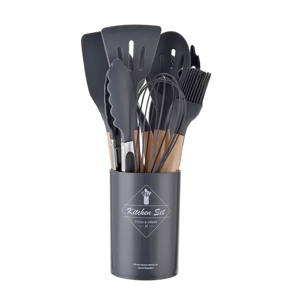 12PCS Silicone Cookware Set Kitchen Cooking Tools Baking Tools Tableware Silicone Shovel Spoon Scraper Kitchen Accessories